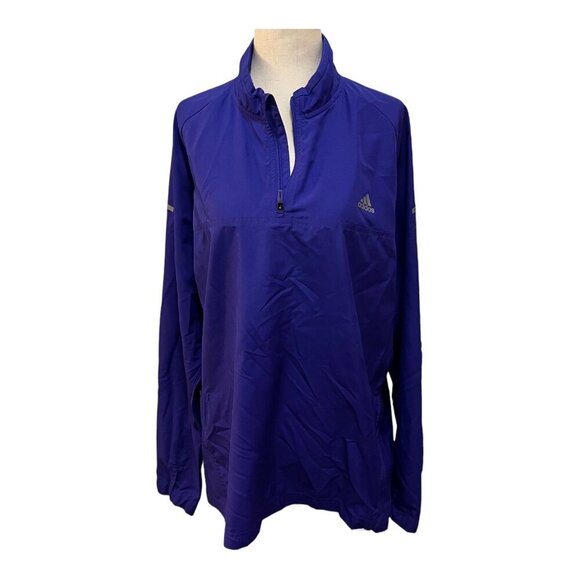 Adidas ClimaProof Running Blue Half-Zip Pullover Jacket Windbreaker L Polyester - Picture 1 of 15